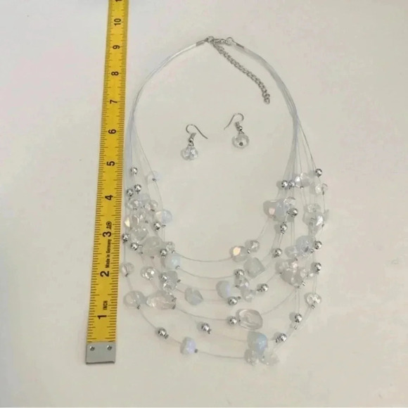 Opalite & Clear Crystal Floating Beads Handmade Necklace & Earrings Set NWT - Picture 4 of 4